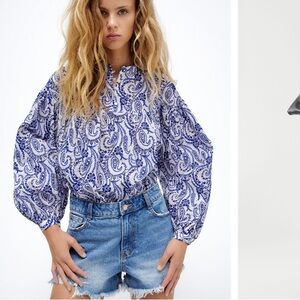Zara Blue and White Paisley Blouse